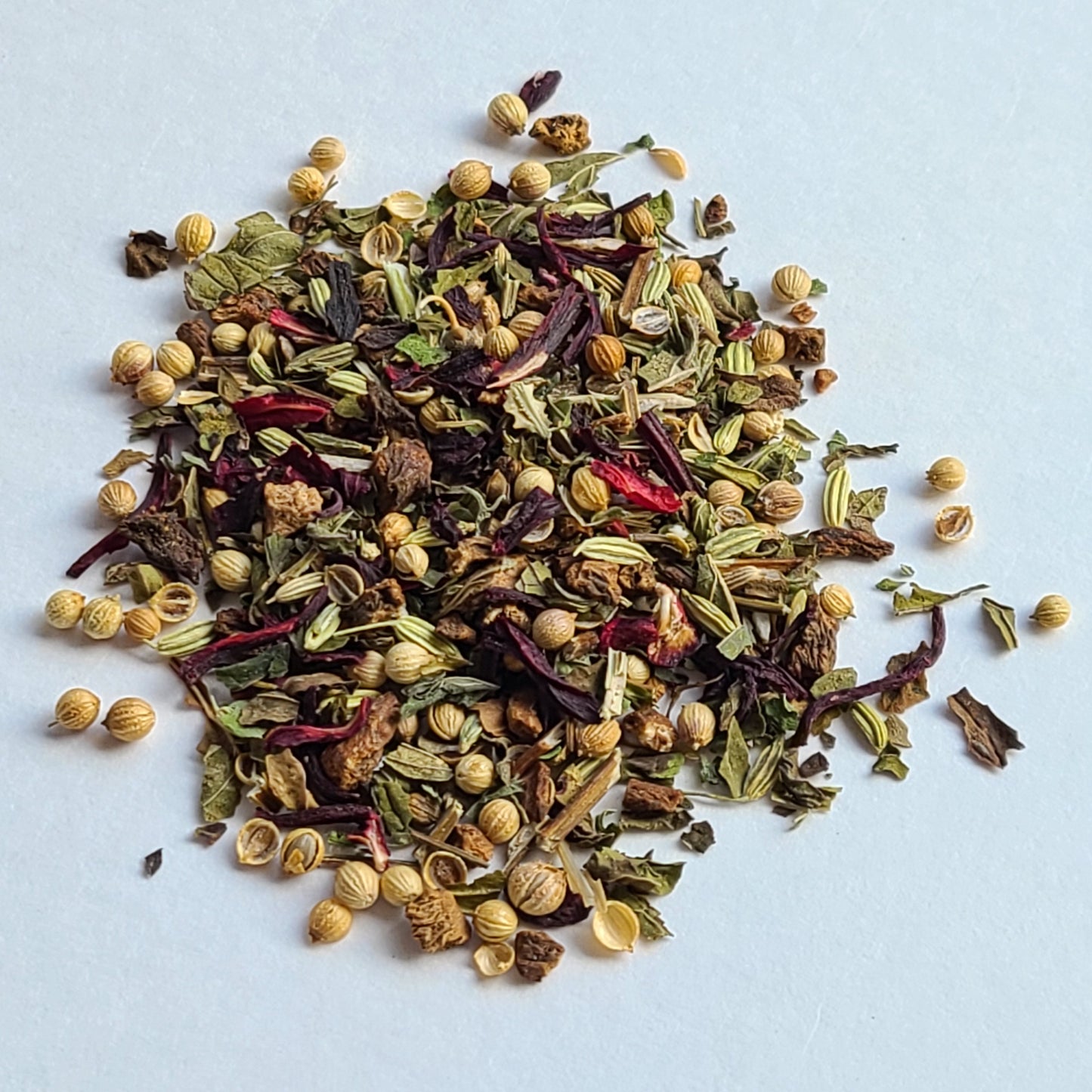 Afternoon Reset with Roasted Dandelion Root, Peppermint, Fennel, Coriander, Lemon Balm, and Hibiscus. Digestive and Liver Tonic